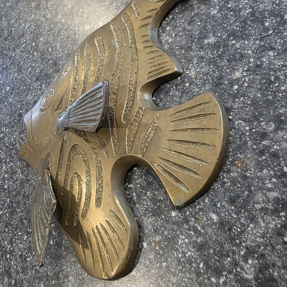Vtg Pier One Brass 3D Angel Fish Wall Mount Tropical Ocean Beach Decor Patina